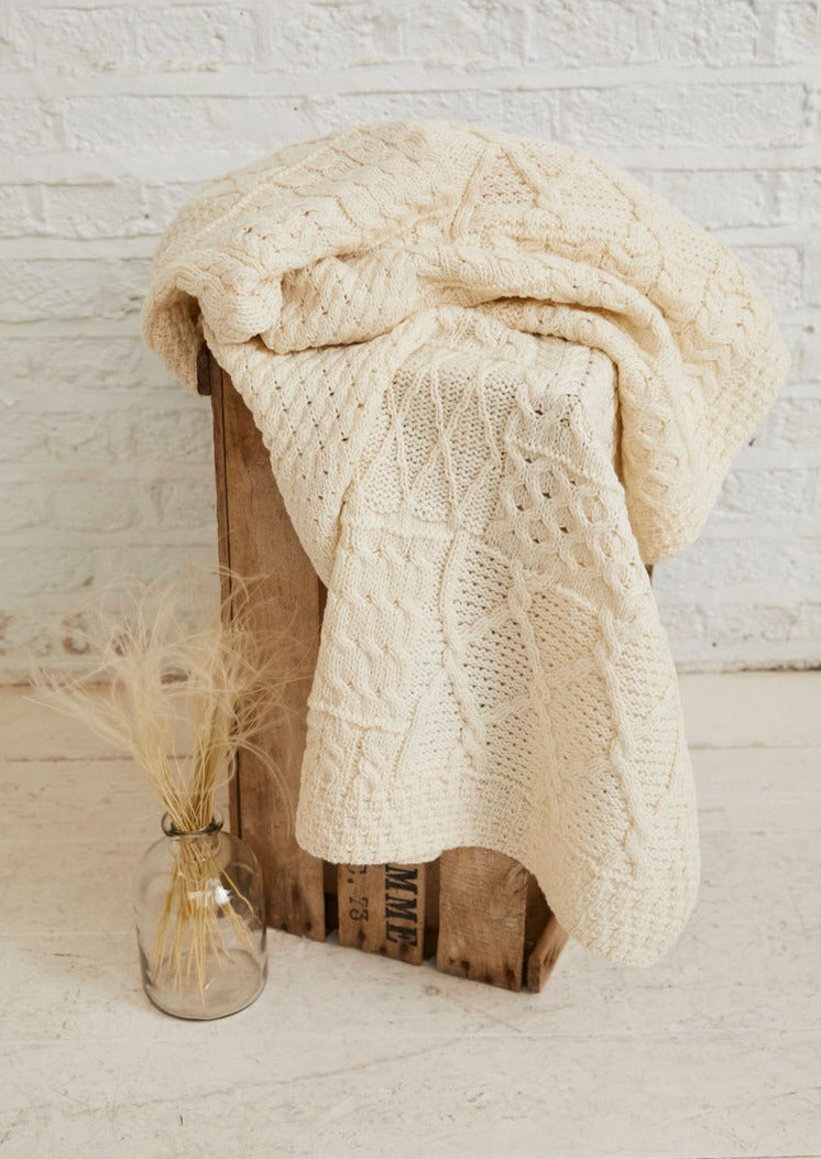 Aran Patchwork Blanket | Natural