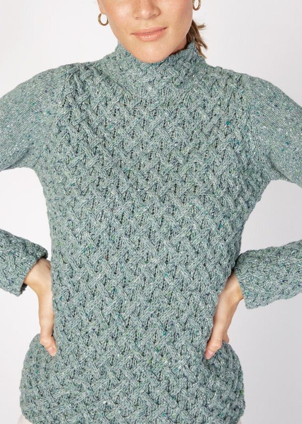 Ocean Mist Trellis Aran Sweater