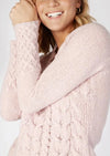 Pink Mist Horseshoe V Neck Aran Sweater