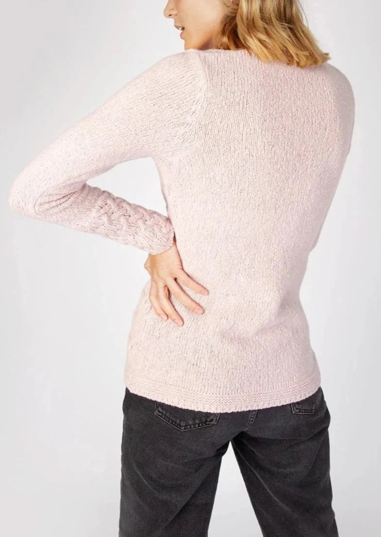IrelandsEye Women's V Neck Aran Sweater | Pink Mist