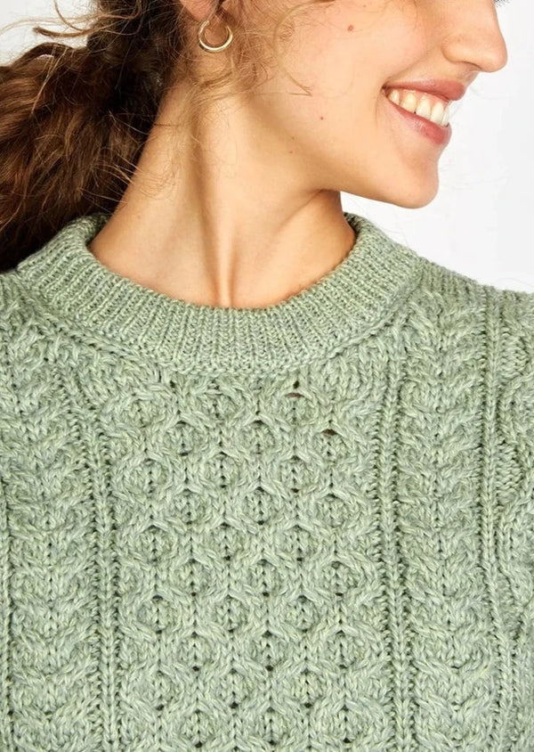 Womens Blasket Aran Sweater | Sage Marl