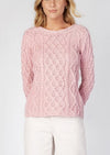 Irelands Eye Lambay Lattice Pink Cable Aran Sweater
