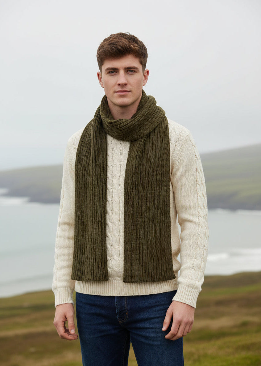 Ribbed Merino Scarf | Forest Marl