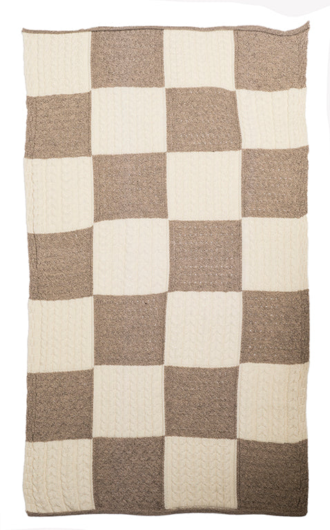 Aran Block Patchwork Merino Wool Blanket