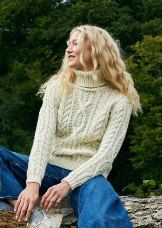 IrelandsEye Polo Neck Aran Sweater | Natural