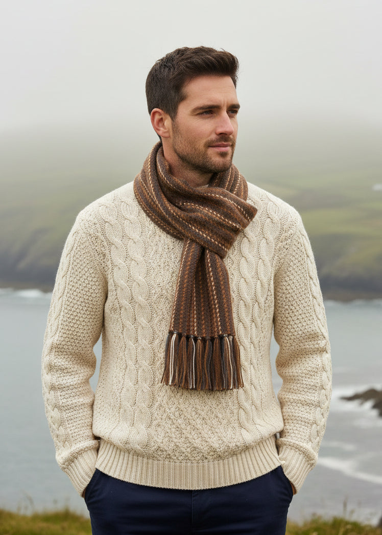 Mucros Alpaca Scarf Brown Blue | Made in Ireland | 100% Alpaca Wool