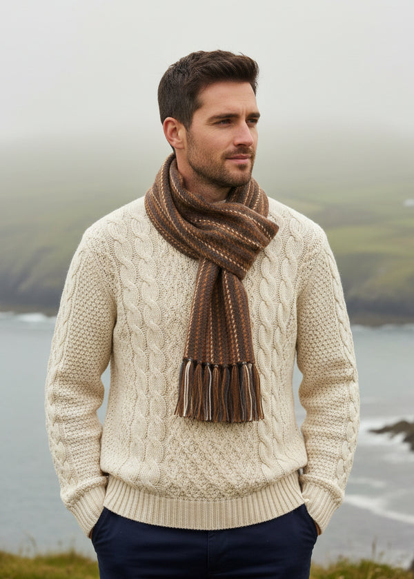 Mucros Alpaca Scarf Brown Blue | Made in Ireland | 100% Alpaca Wool