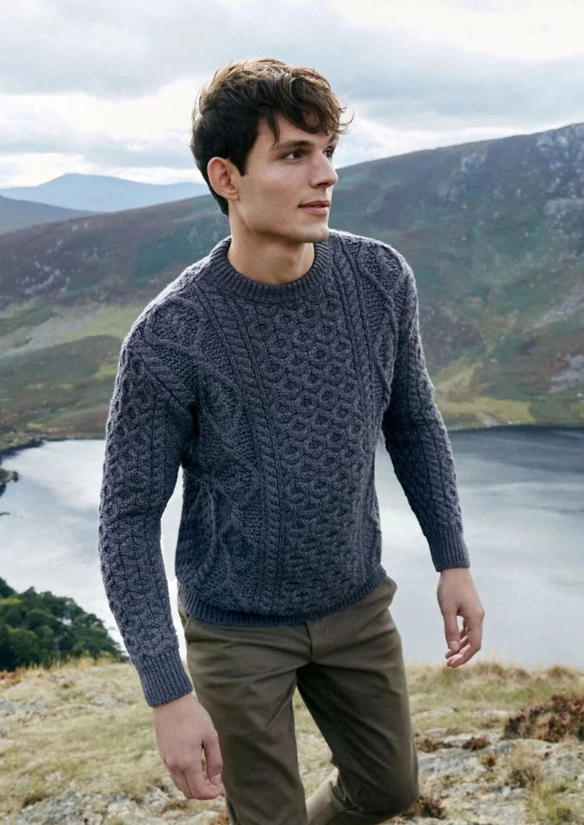 IrelandsEye Men's Fearnóg Aran Sweater | Steel