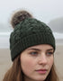 Bonnet à pompon en maille torsadée Aran | Vert