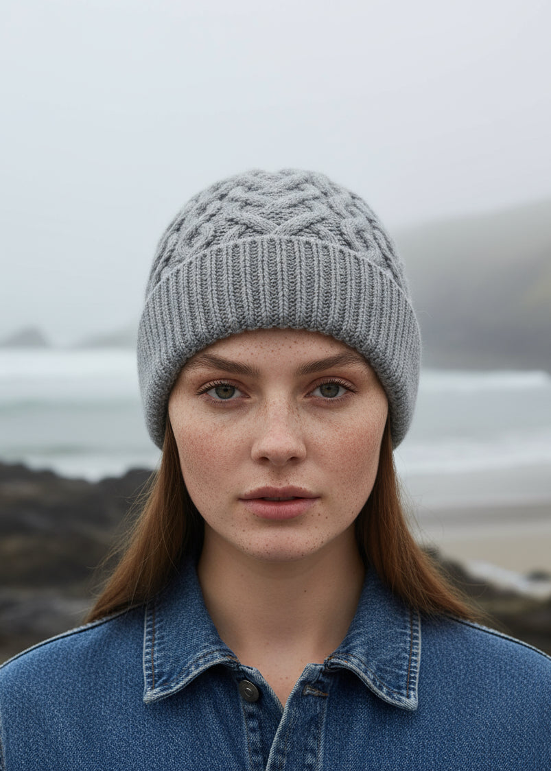 Aran Crafts Super Soft Heart Design Hat - Grey
