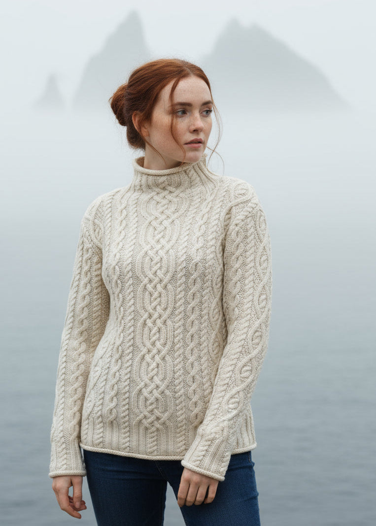 Aran Super Soft Merino Funnel Neck Sweater