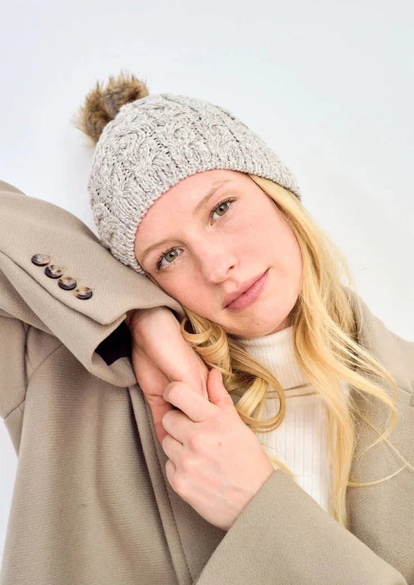Aran Bobble Hat - Oat