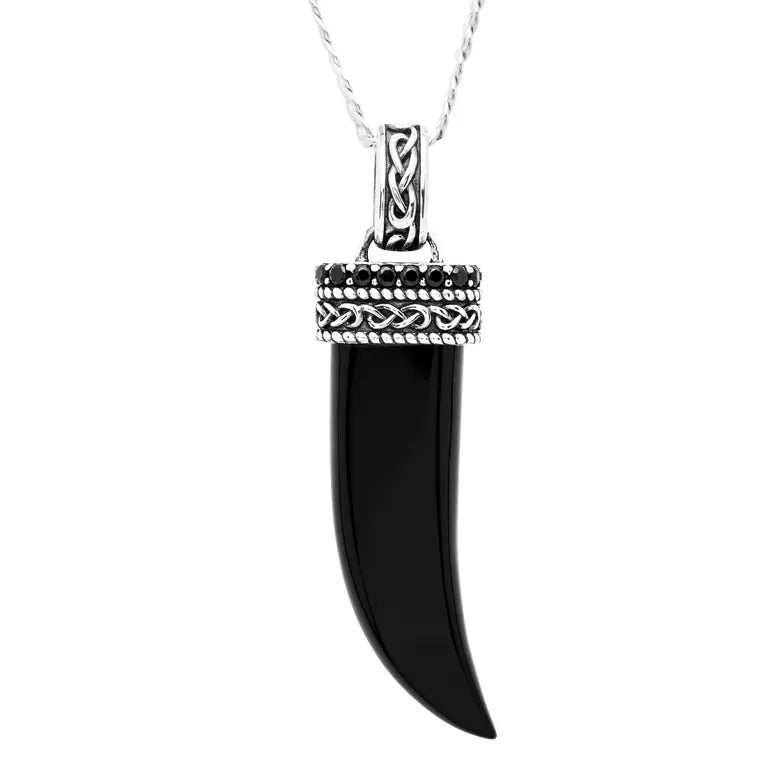 Black Onyx Sterling Silver Men’s Celtic Horn Necklace