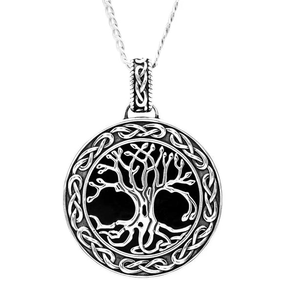 Black Onyx Sterling Silver Men’s Celtic Tree of Life Necklace