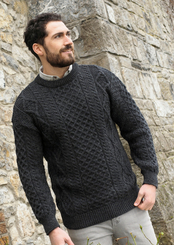 Aran Merino Polo Neck Sweater - Charcoal