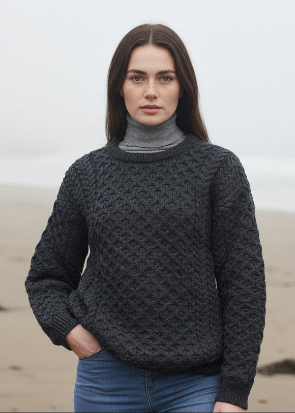 Aran Kildare Merino Wool Unisex Charcoal Sweater