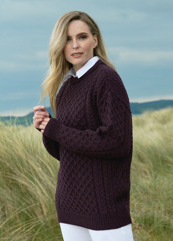 Aran Irish Women's Merino Wool Sweater Cable Knit Traditional Fisherman  Pullover