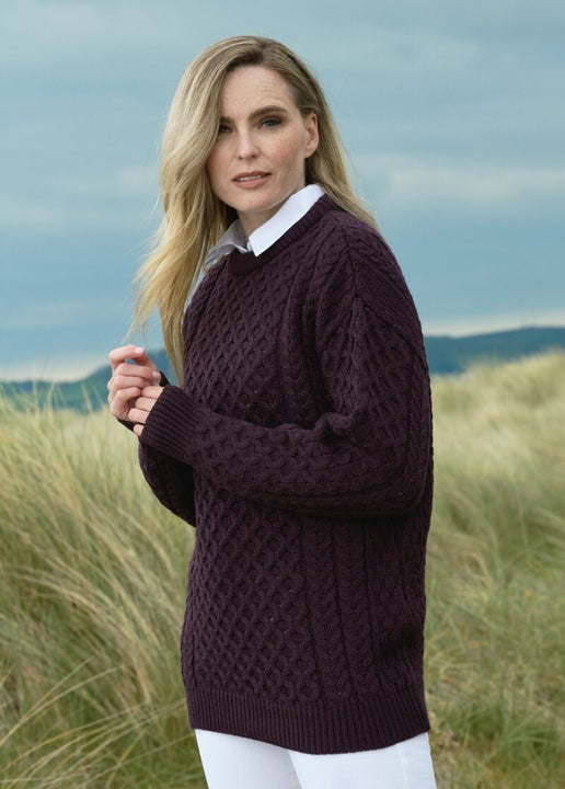 Damson Merino Unisex Aran Sweater | Aran Crafts – Skellig Gift Store