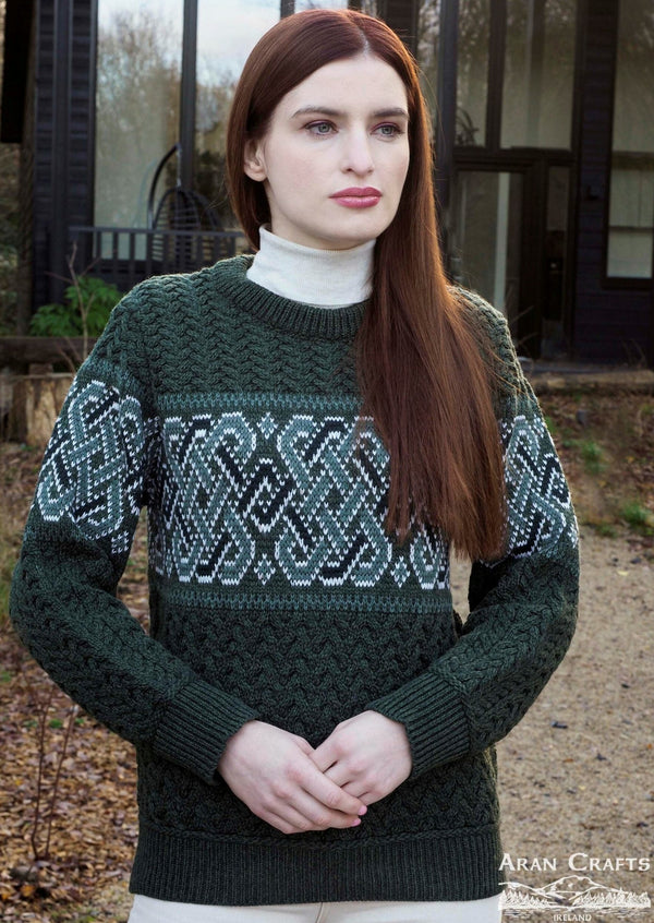 Aran Crafts Unisex Jacquard Sweater | Green