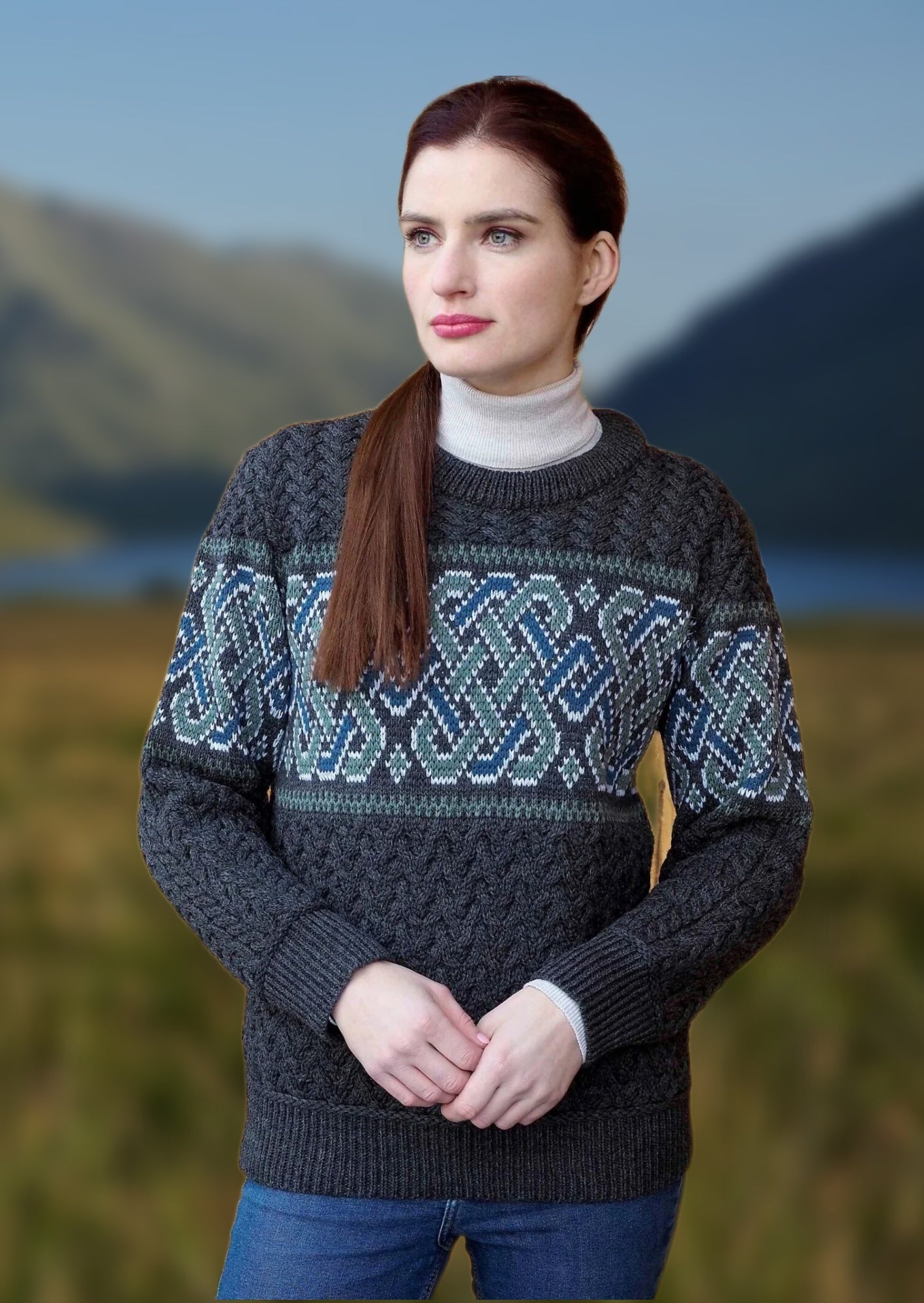 Aran Crafts Unisex Jacquard Sweater | Charcoal