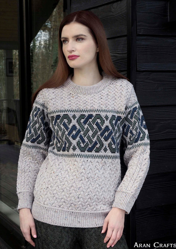 Aran Crafts Unisex Jacquard Sweater | Oatmeal