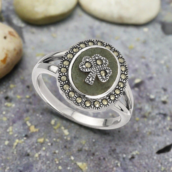 Connemara Marble Shamrock Ring