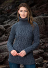 Aran Cowl Neck Charcoal Merino Wool Sweater