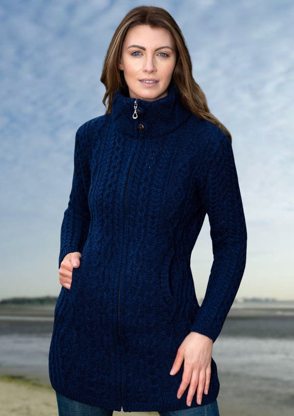 Aran Blue Women's Long Fitted Coat