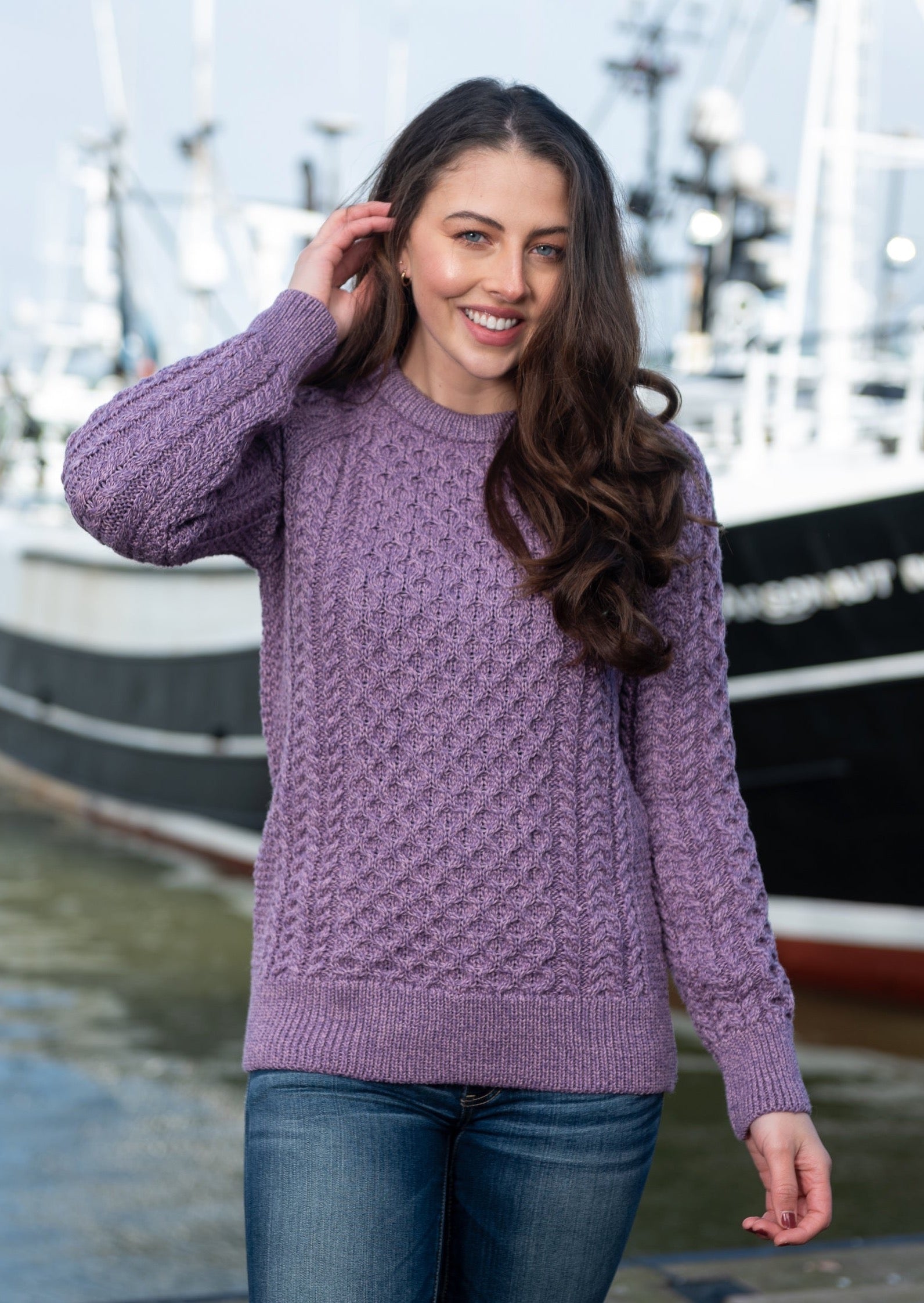 Aran Merino Wool Lavender Sweater