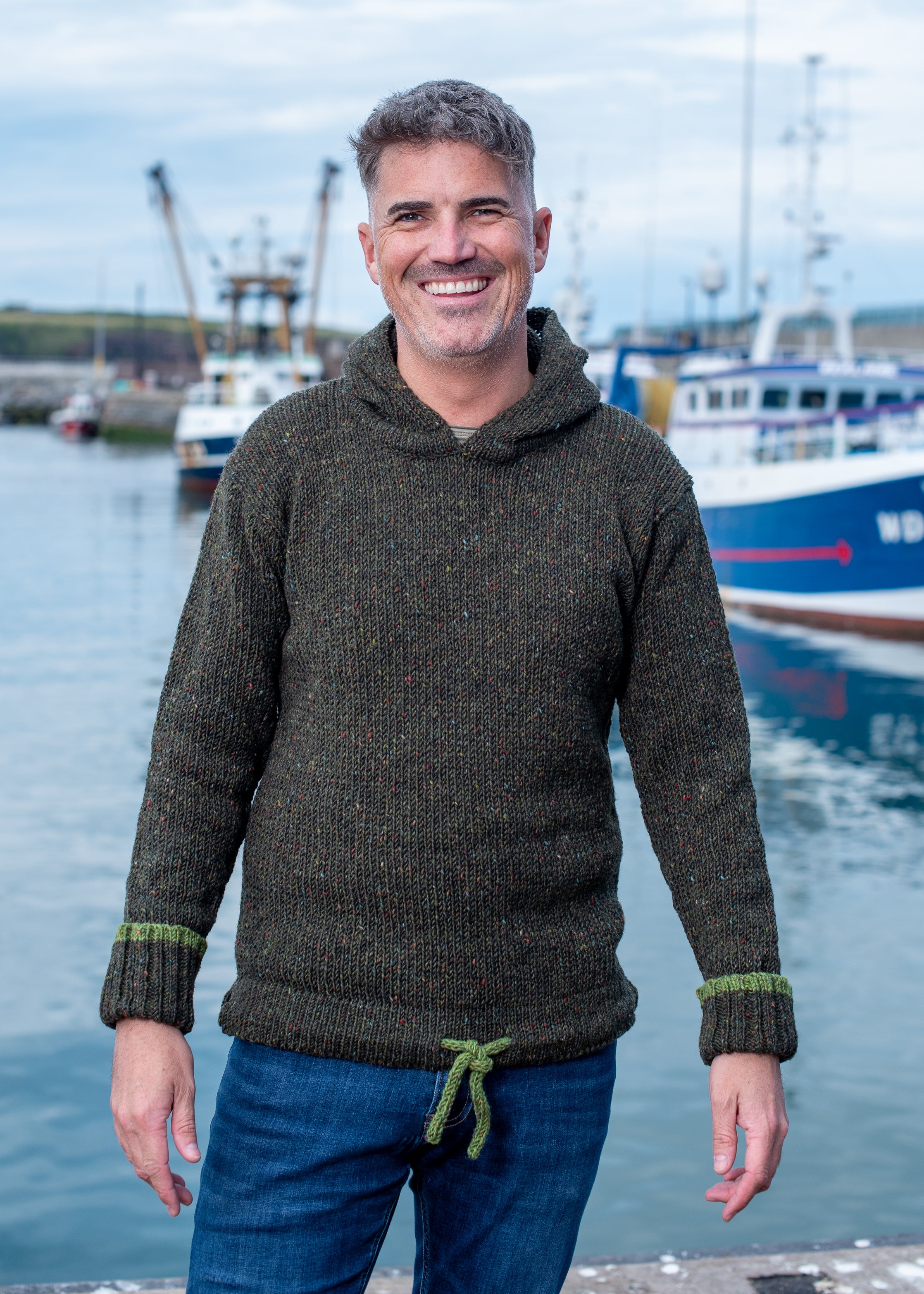 Donegal Wool Hooded Green Sweater