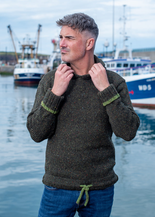 Donegal Wool Hooded Green Sweater