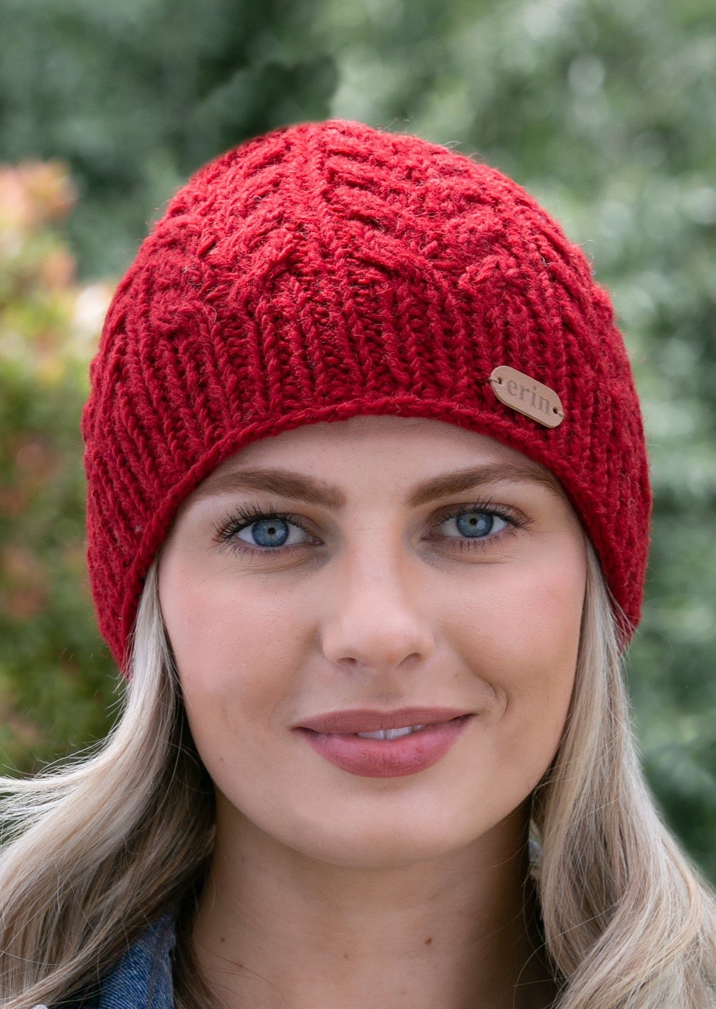 Aran Red Cable Pullon Hat