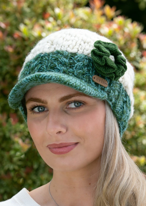 Wool Peak Hat with Cable Band Teal