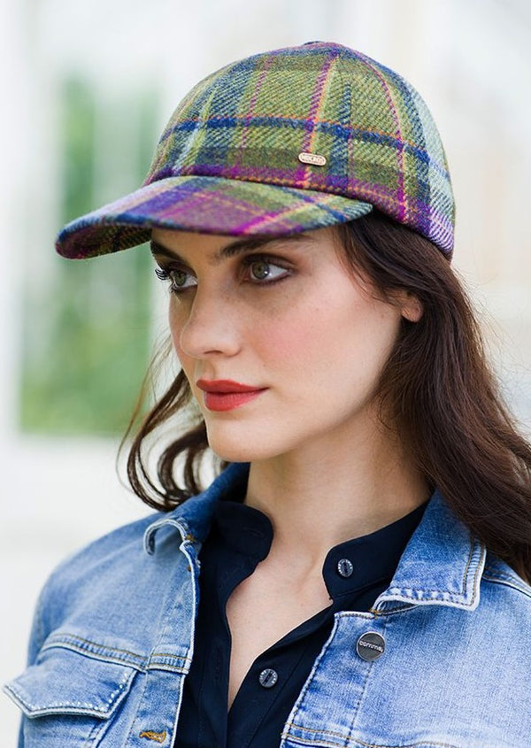Mucros Ladies Baseball Cap | Green Purple Check