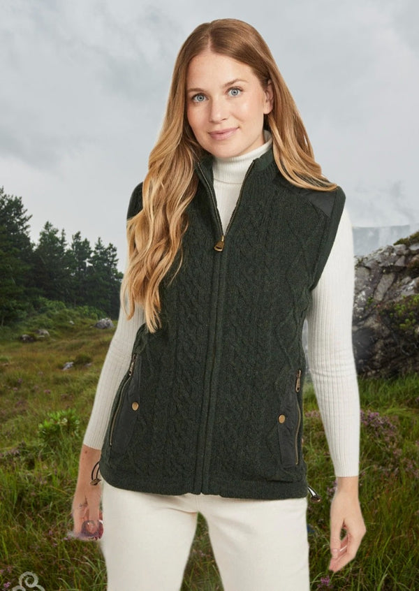 Women's Fleece Lined Aran Sleeveless Jacket | Green