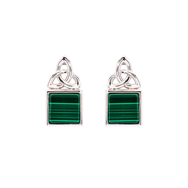 Green Malachite Trinity Knot Sterling Silver Earrings