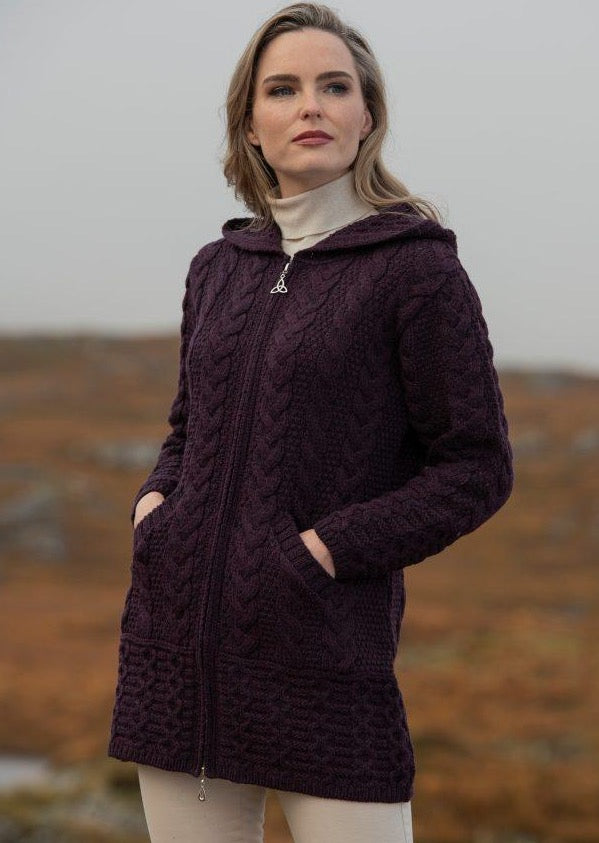 Damson Galway Coat With Celtic Knot Zipper | Skellig Gift Store