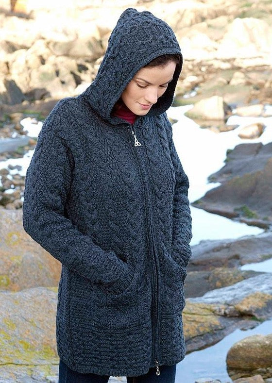 Galway Charcoal Coat With Celtic Knot Zipper | Skellig Gift Store