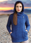 Aran Crafts Side Zip Hooded Cardigan | Marl Blue