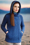 Aran Crafts Side Zip Hooded Cardigan | Marl Blue