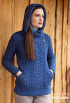 Aran Crafts Side Zip Hooded Cardigan | Marl Blue