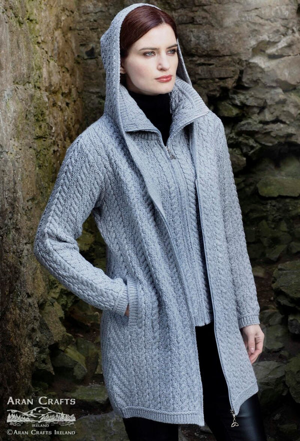 Aran Crafts Grey Hooded Zip Coat