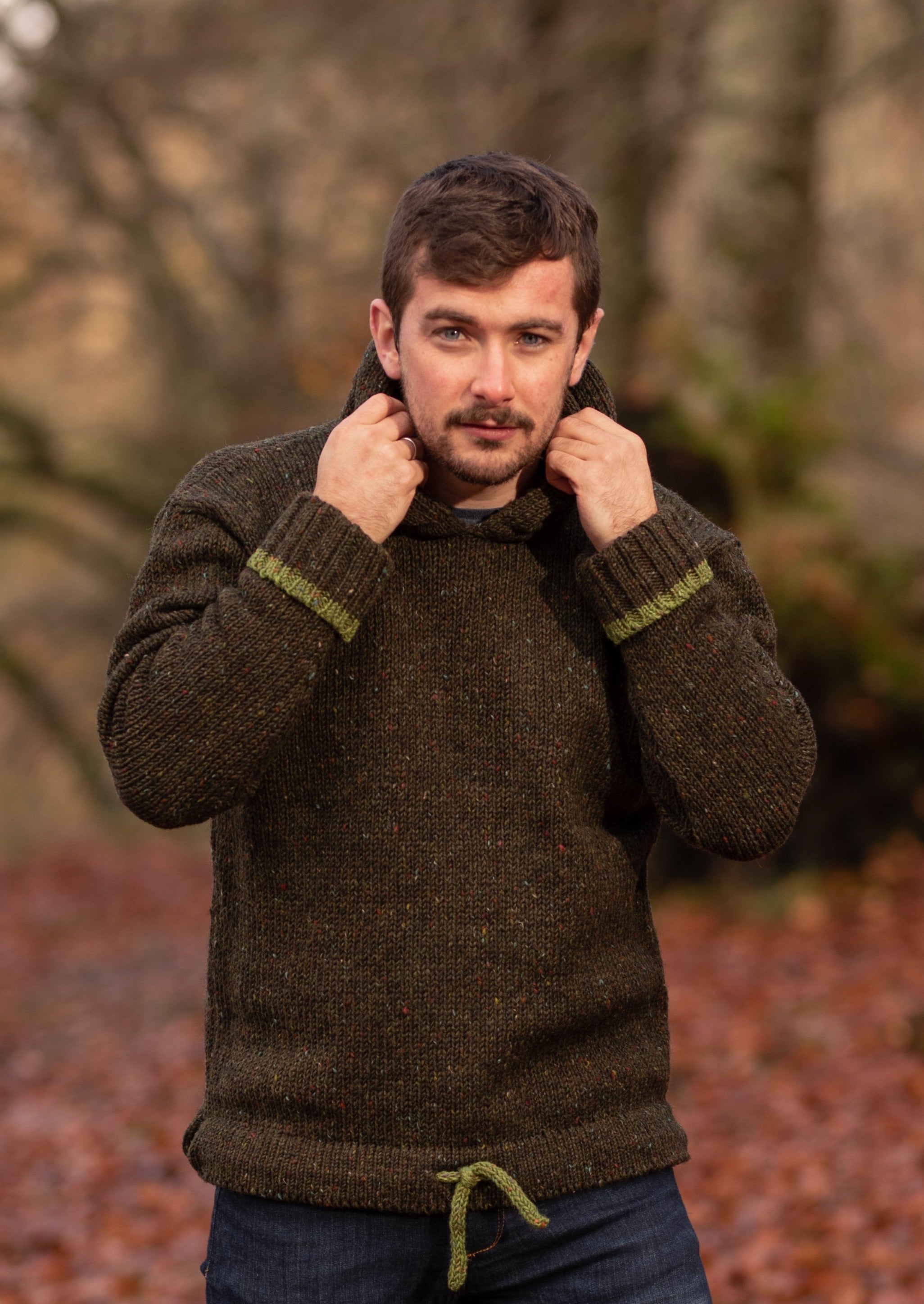 Men's Donegal Wool Hooded Green Sweater