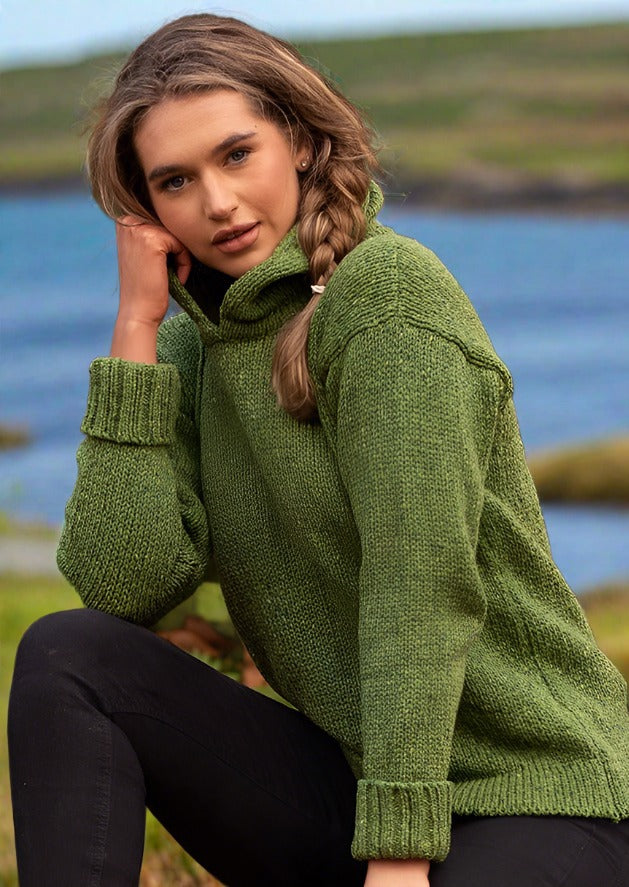 Ladies Donegal Wool Green Hooded Sweater