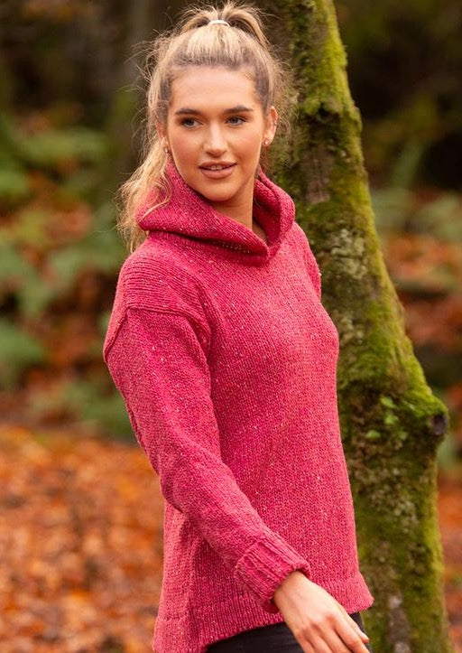 Ladies Donegal Wool Pink Hooded Sweater