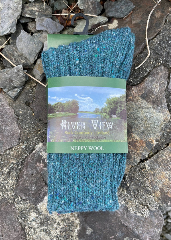 Turquoise Irish Wool Neppy Socks | Large