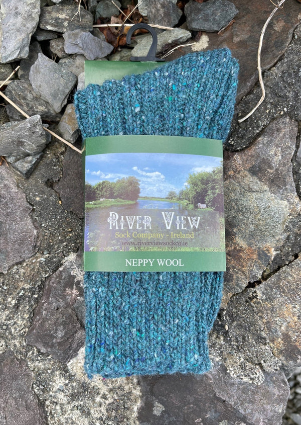 Turquoise Irish Wool Neppy Socks