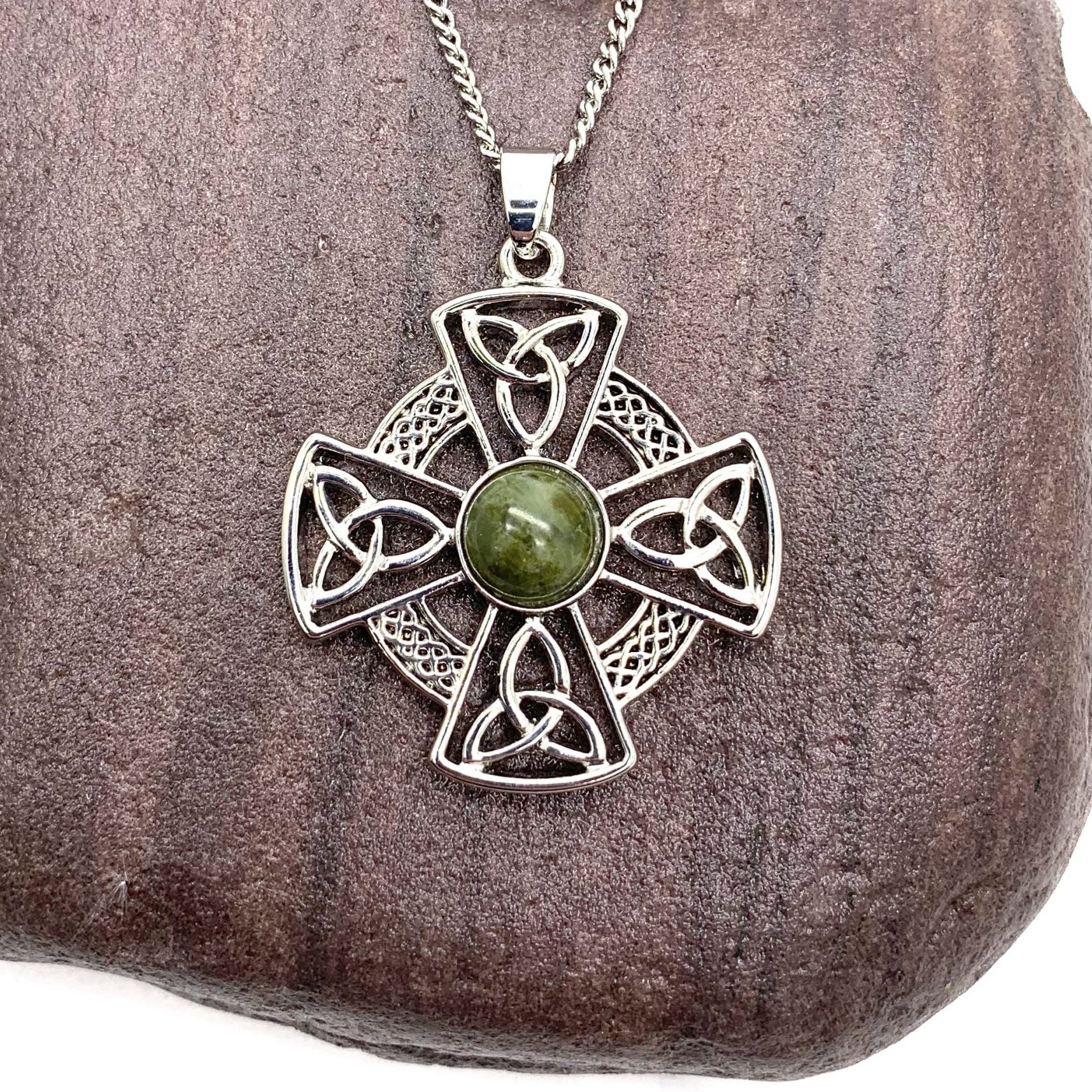 Solvar Rhodium Marble Celtic Cross Pendant