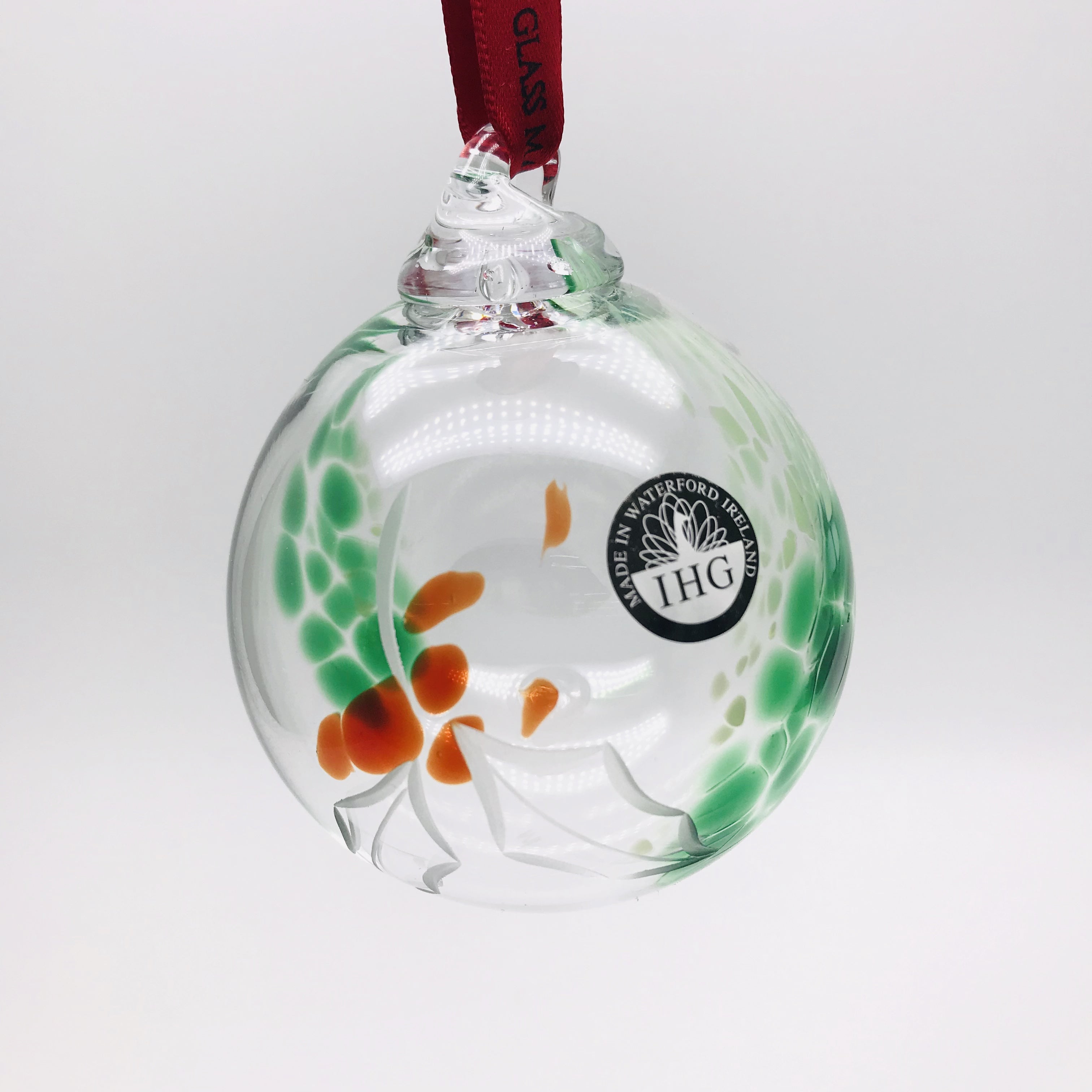 Irish Glass Christmas Holly Bauble