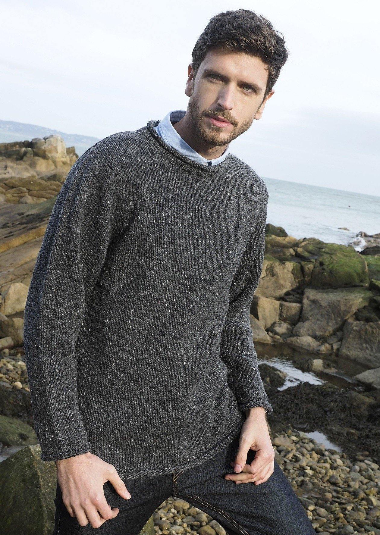 Donegal Curl Neck Sweater - Charcoal